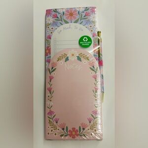 New Notepad Set 2 Pads "So Much To Do" Floral Theme Pen Magnet Clementine Paper